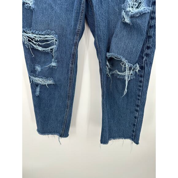 Old Navy Women High Rise Slouchy Straight Jeans Size 14 Distressed Button Fly - Picture 3 of 9